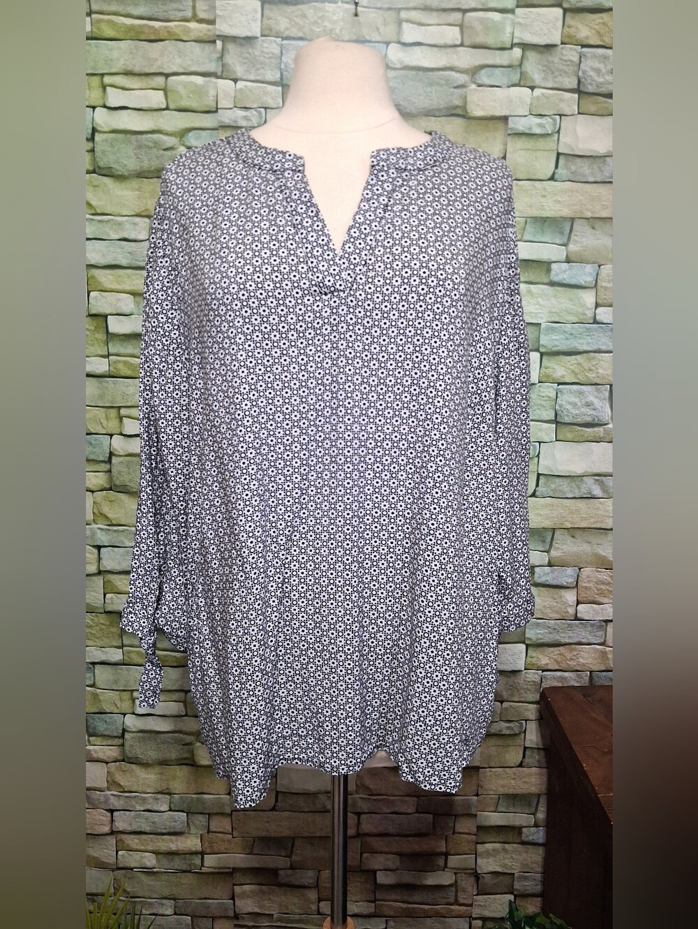 2X Jones New York Black White Printed Tunic Top